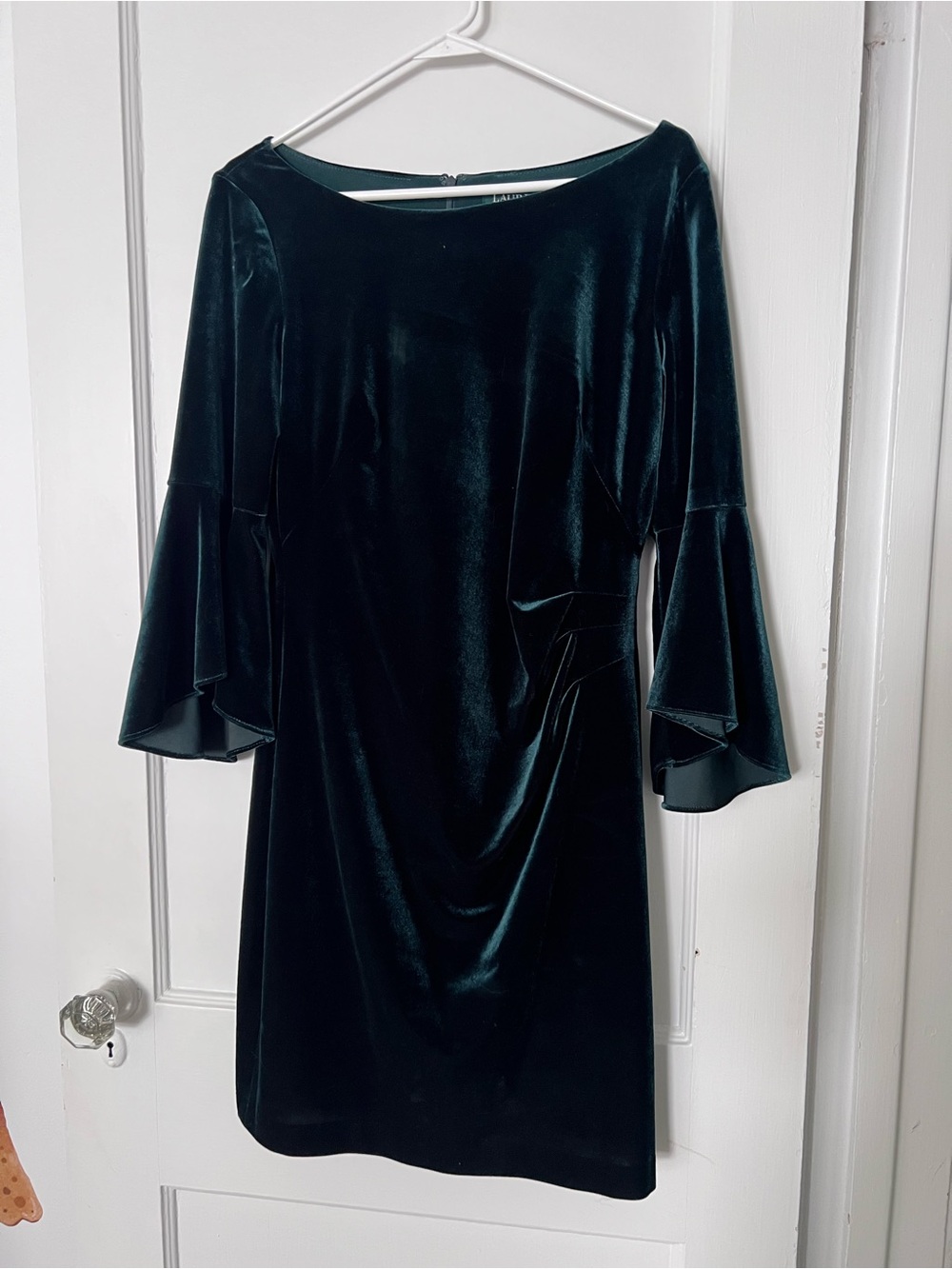 Ralph Lauren Velvet Bell Sleeve Dress in Emerald Green